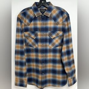 Pendleton Blue and Tan Plaid Button-Up Shirt